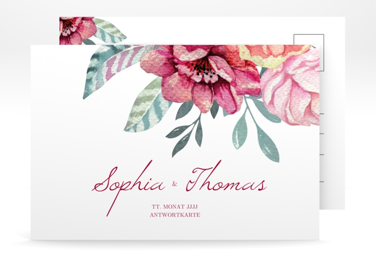 Antwortkarte Hochzeit Blooming A6 Postkarte weiss