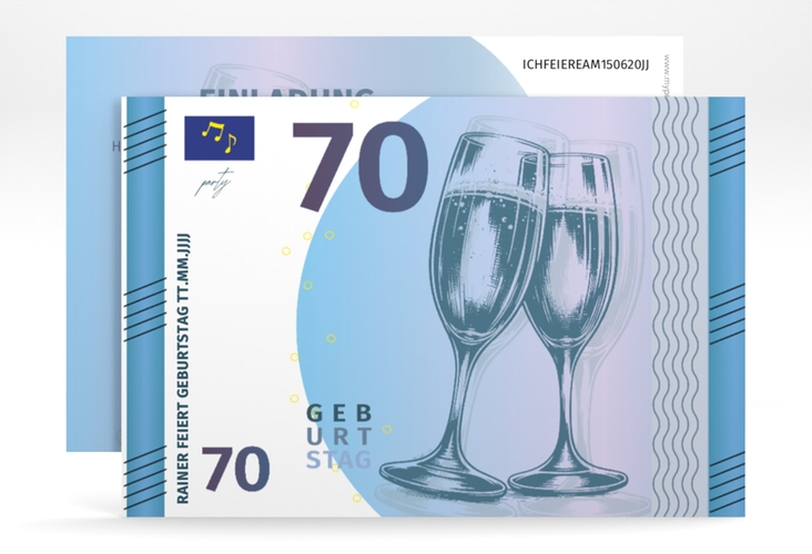 Einladung 70. Geburtstag Geldschein A6 Karte quer