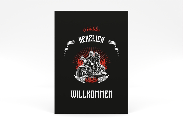 Willkommensschild Poster Biker 50 x 70 cm Poster schwarz mit Rocker-Paar auf Motorrad