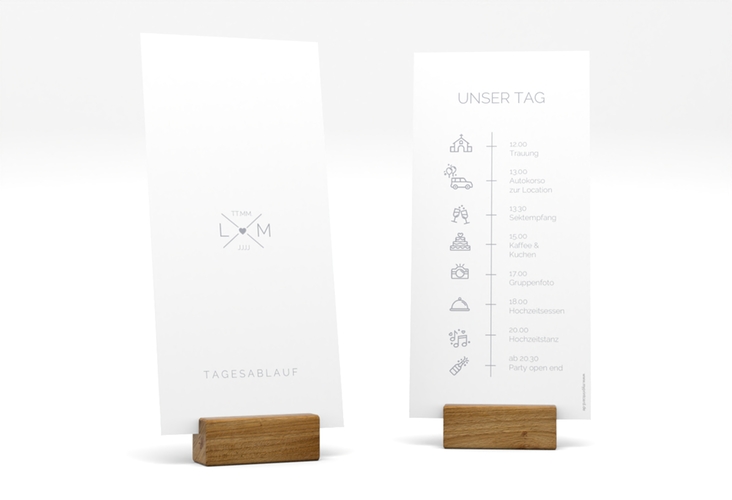 Tagesablauf Hochzeit Initials lange Karte hoch grau mit Initialen im minimalistischen Design