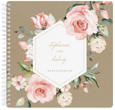 Trautagebuch Hochzeit Graceful Trautagebuch Hochzeit Kraftpapier mit Rosenblüten in Rosa und Weiß