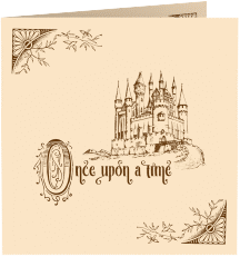 Klick: Details zu Hochzeitseinladung "Storybook" anzeigen Hochzeitseinladung Storybook quadr. Klappkarte beige mit Märchenschloss