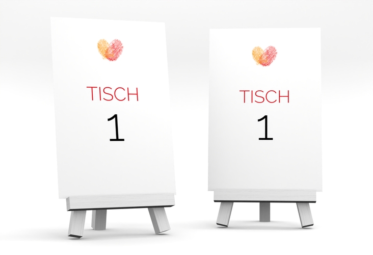 Tischnummer Hochzeit Fingerprint Tischaufsteller rot schlicht mit Fingerabdruck-Motiv