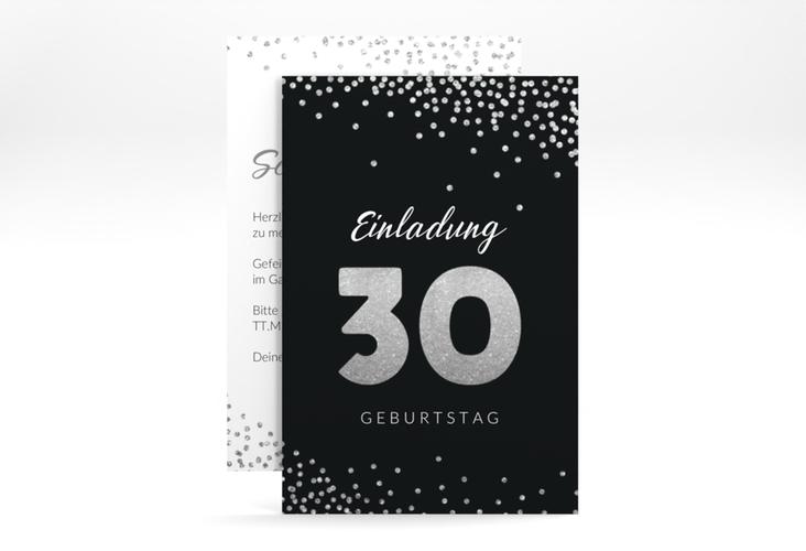 Einladung 30. Geburtstag Glitzer A6 Karte hoch grau