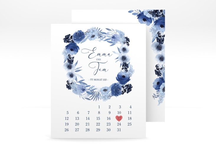 Save the Date-Kalenderblatt Azzurro Kalenderblatt-Karte blau