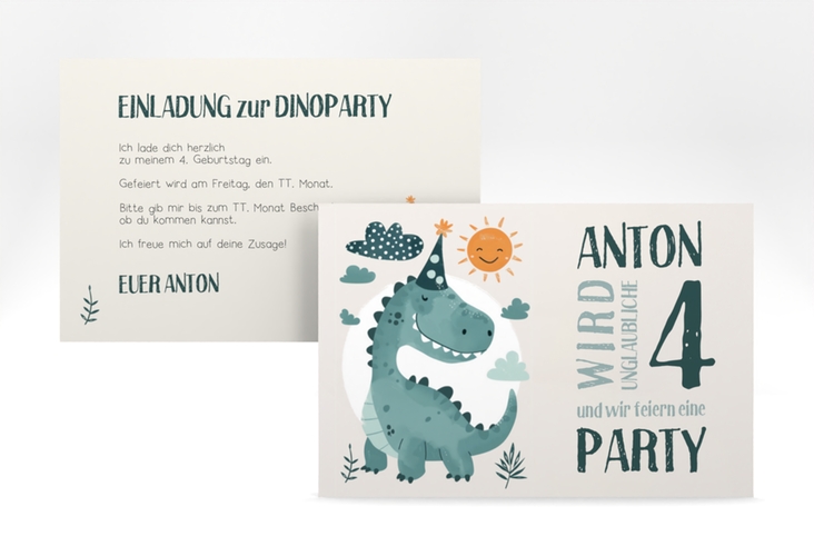 Einladungskarte Kindergeburtstag Langhalsdino A6 Karte quer