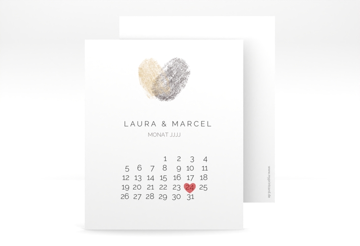 Save the Date-Kalenderblatt Fingerprint Kalenderblatt-Karte beige schlicht mit Fingerabdruck-Motiv