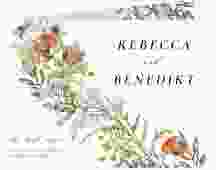 Hochzeitseinladung Wildfang A6 Klappkarte quer weiss mit getrockneten Wiesenblumen