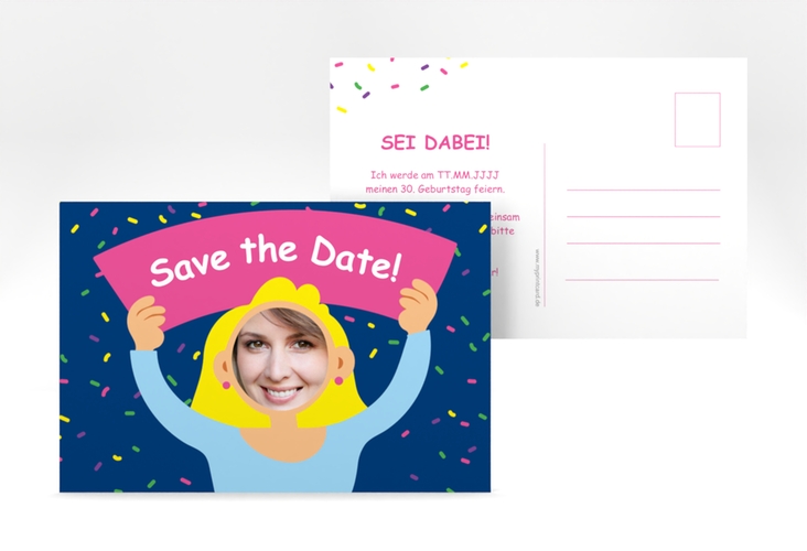 Save the Date-Postkarte Geburtstag Comic Woman A6 Postkarte