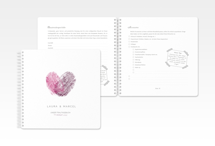 Trautagebuch Hochzeit "Fingerprint" Trautagebuch Hochzeit pink schlicht mit Fingerabdruck-Motiv