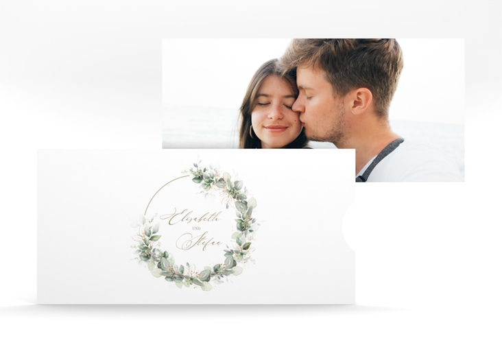 Hochzeitseinladung Selvatica Einsteckkarte weiss mit Eukalyptus-Kranz