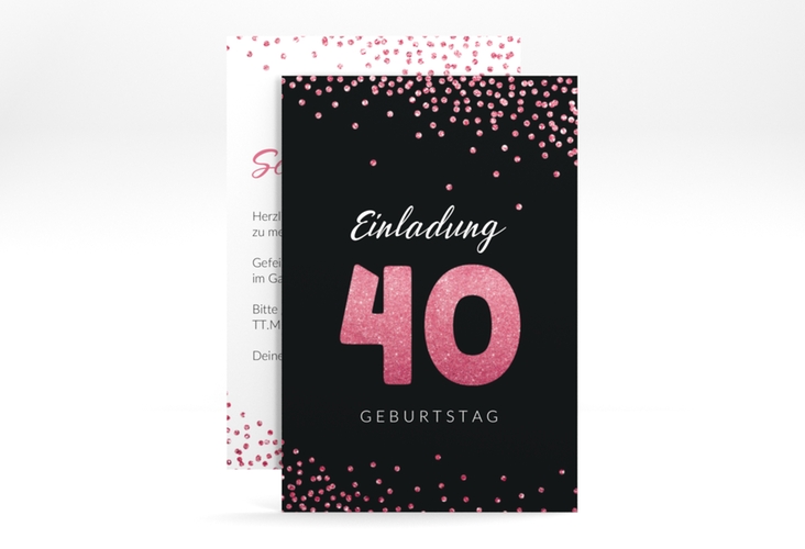 Einladung 40. Geburtstag Glitzer A6 Karte hoch pink hochglanz