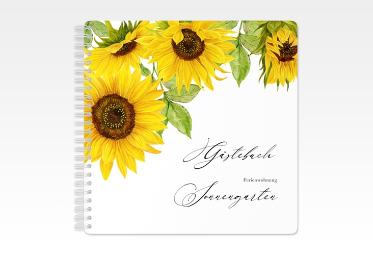 Gästebuch Ferienwohnung Sonnengarten Ringbindung weiss mit Sonnenblumen