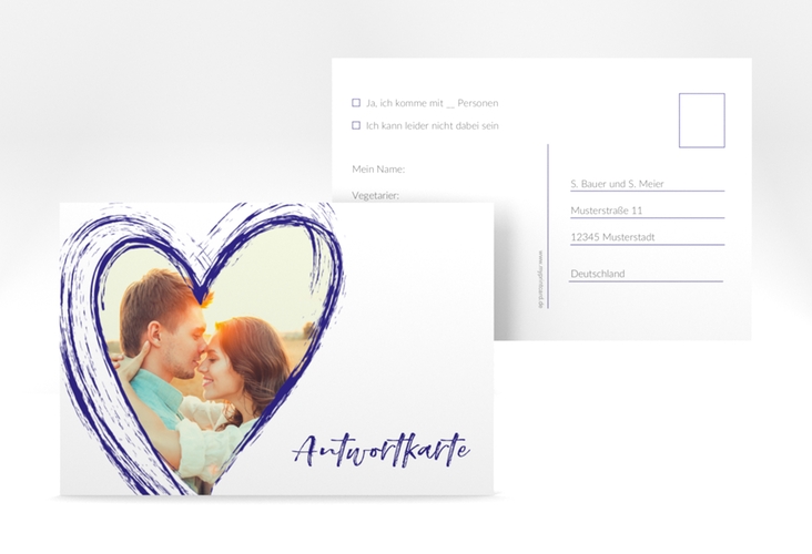 Antwortkarte Hochzeit Liebe A6 Postkarte blau