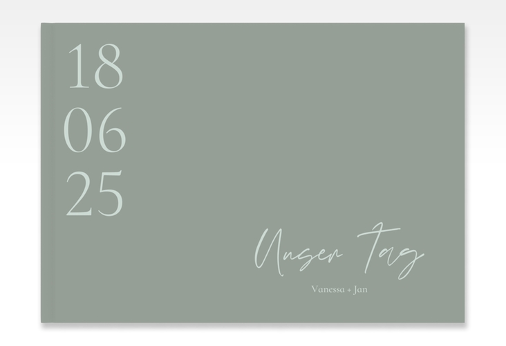 Gästebuch A4 quer Day A4 quer, Hardcover gruen mit Datum im minimalistischen Design