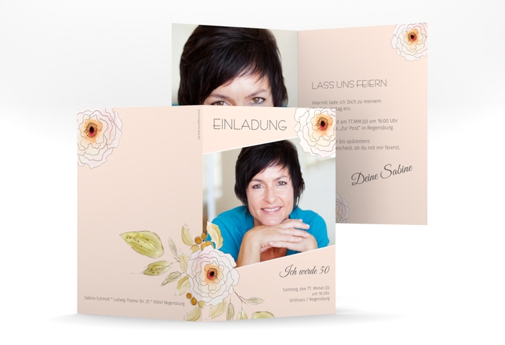 Einladung 50. Geburtstag Fleur A6 Klappkarte hoch