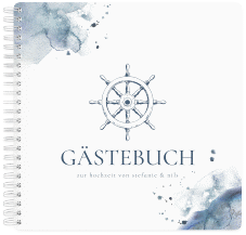 Gästebuch Hochzeit Steuerrad Ringbindung blau in maritimen Blautönen