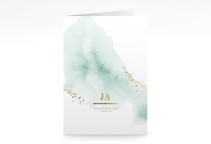 Menükarte Hochzeit Pastell A5 Klappkarte hoch mint