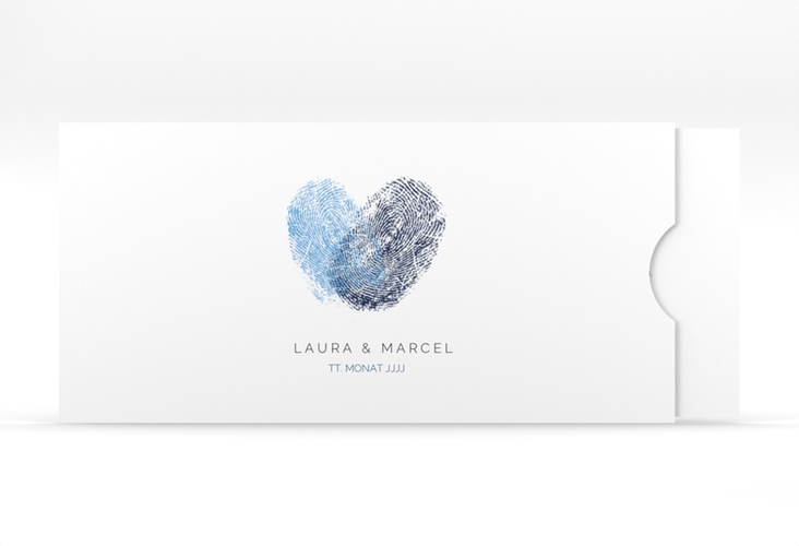 Hochzeitseinladung Fingerprint Einsteckkarte blau schlicht mit Fingerabdruck-Motiv