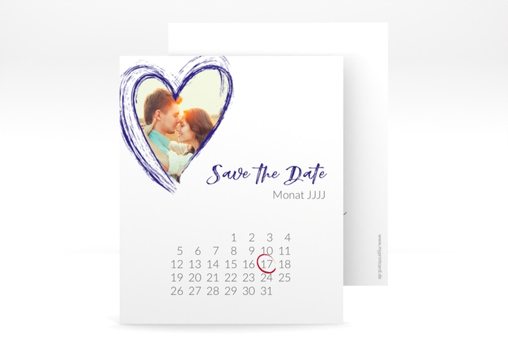 Save the Date-Kalenderblatt Liebe Kalenderblatt-Karte blau hochglanz