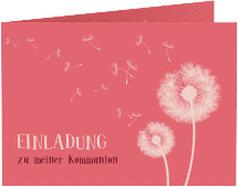 Einladungskarte Kommunion Dandelion A6 Klappkarte quer rot