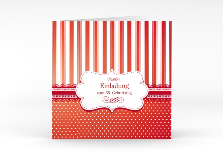 Einladung Geburtstag Heinrich/Henriette quadr. Klappkarte rot mit frechen Polka Dots