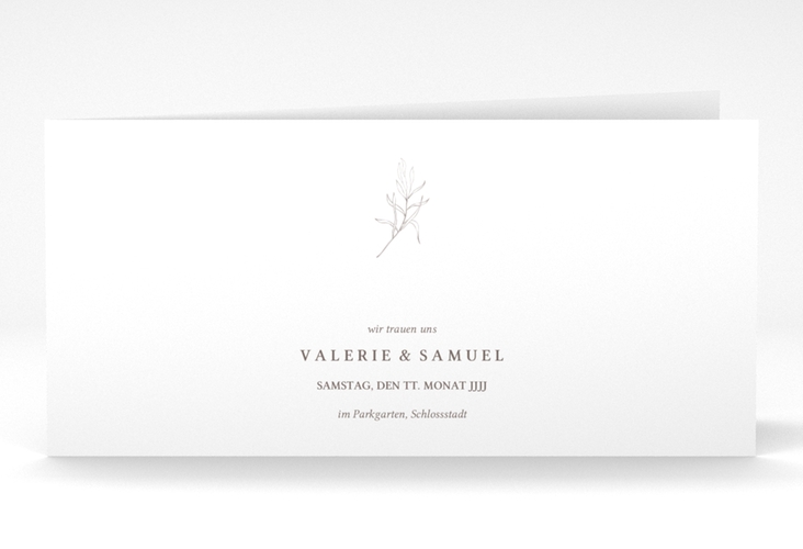 Hochzeitseinladung Ivy lange Klappkarte quer weiss hochglanz minimalistisch mit kleiner botanischer Illustration