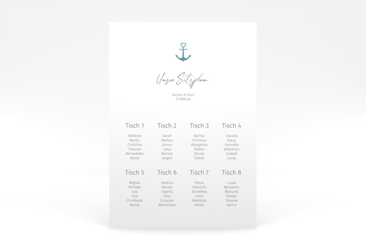 Sitzplan Poster Hochzeit Ankerliebe 50 x 70 cm Poster im minimalistischen maritimen Design mit Anker