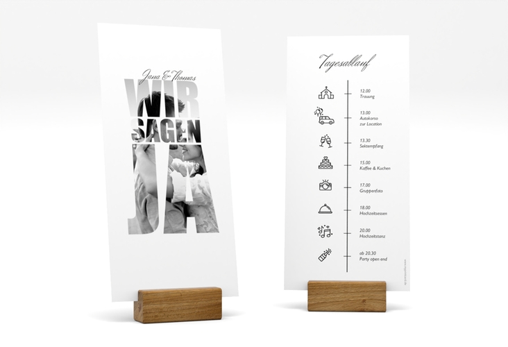 Tagesablauf Hochzeit Letters lange Karte hoch weiss