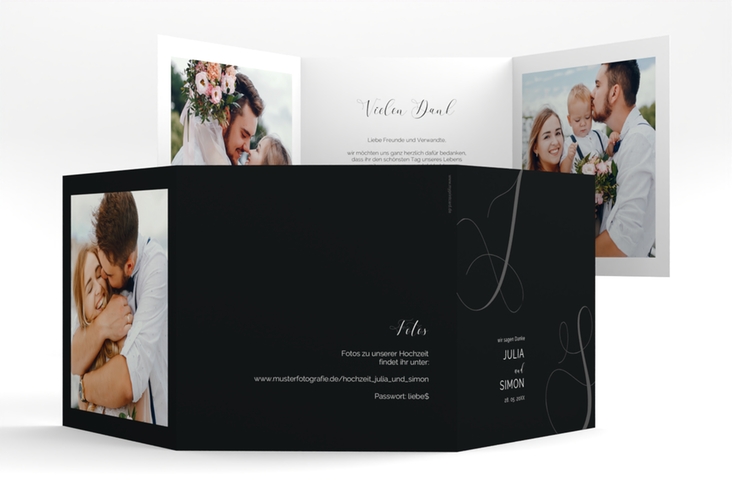 Dankeskarte Hochzeit Eheschließung quadr. Doppel-Klappkarte schwarz