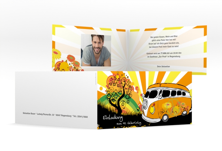 Einladung 40. Geburtstag Heiko/Heike lange Klappkarte quer
