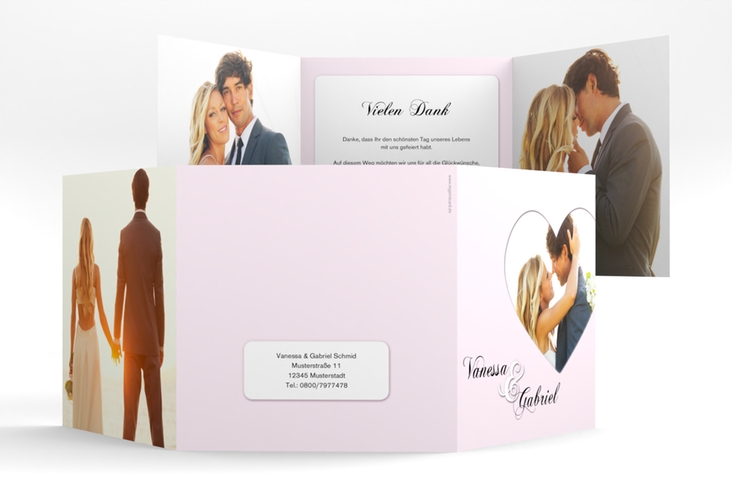 Dankeskarte Hochzeit Sweetheart quadr. Doppel-Klappkarte rosa hochglanz
