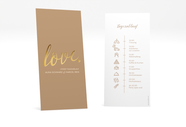 Tagesablauf Hochzeit Glam lange Karte hoch beige