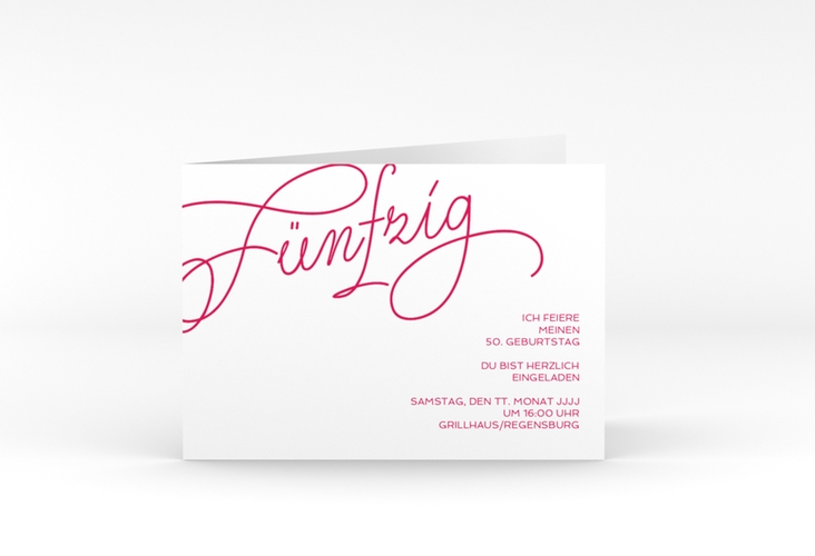 Einladung 50. Geburtstag Schwungvoll A6 Klappkarte quer pink