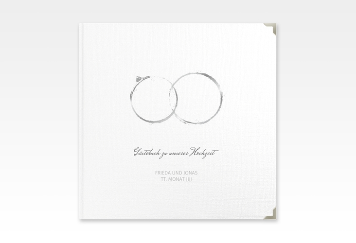 Gästebuch Selection Hochzeit Trauringe Leinen-Hardcover grau minimalistisch gestaltet mit zwei Eheringen