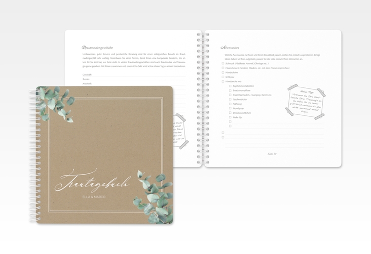 Trautagebuch Hochzeit Eucalypt Trautagebuch Hochzeit Kraftpapier mit Eukalyptus und edlem Rahmen