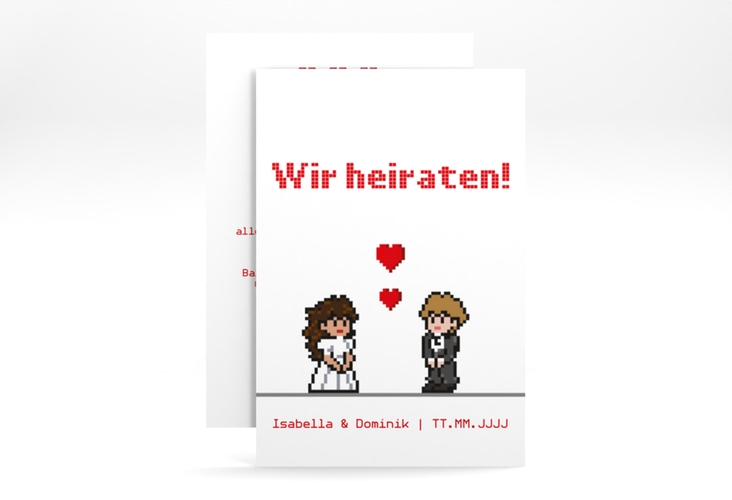 Save the Date-Karte Pixel A6 Karte hoch weiss