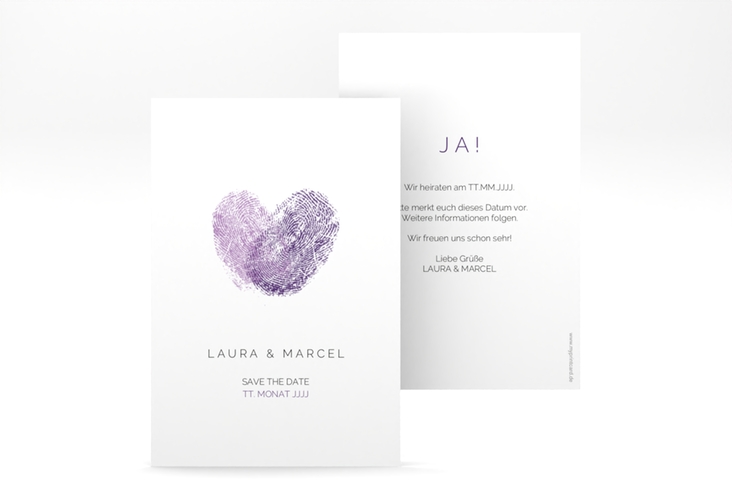 Save the Date-Karte Fingerprint A6 Karte hoch lila schlicht mit Fingerabdruck-Motiv