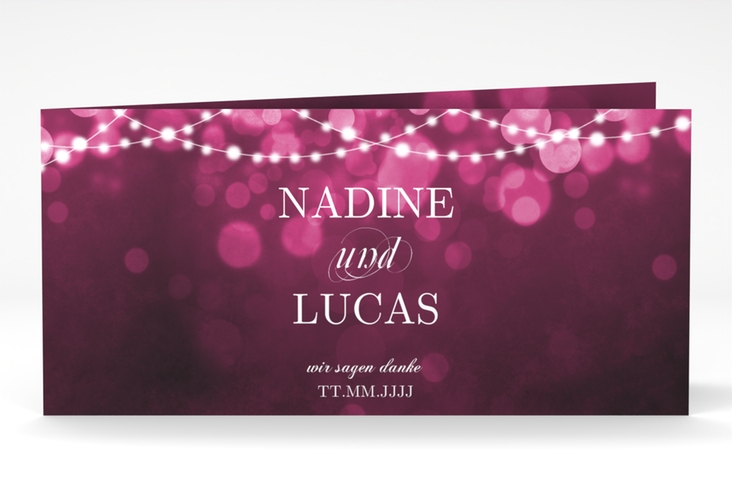 Danksagung Hochzeit Lichtspiel lange Klappkarte quer pink