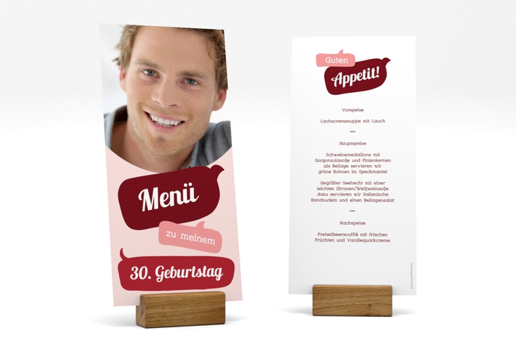 Menükarte Geburtstag Whatsup lange Karte hoch rot