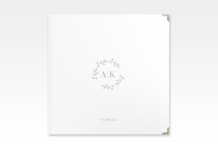 Gästebuch Selection Hochzeit Filigrana Leinen-Hardcover grau in reduziertem Design mit Initialen und zartem Blätterkranz
