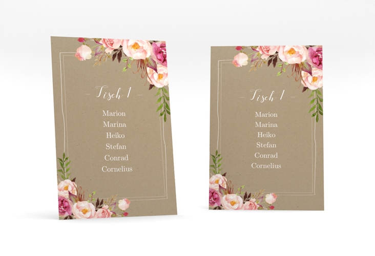 Tischaufsteller Hochzeit Flowers Tischaufsteller Kraftpapier mit bunten Aquarell-Blumen