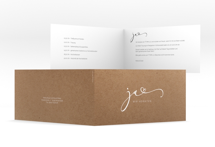 Hochzeitseinladung Jawort lange Klappkarte quer modern minimalistisch mit veredelter Aufschrift