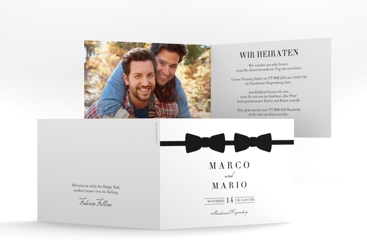 Hochzeitseinladung Suits A6 Klappkarte quer schwarz hochglanz