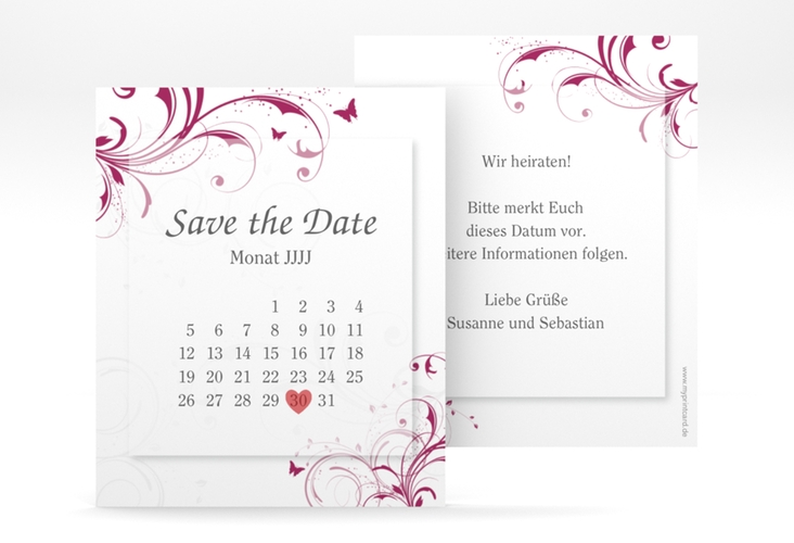 Save the Date-Kalenderblatt Palma Kalenderblatt-Karte pink hochglanz