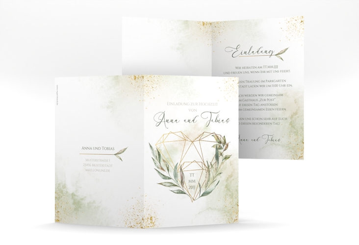 Einladungskarte Hochzeit Heartfelt A6 Klappkarte hoch weiss hochglanz mit Diamanten im Geometric Design