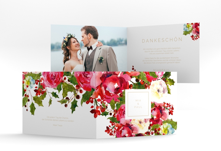 Danksagungskarte Hochzeit Blumenpracht A6 Klappkarte quer weiss