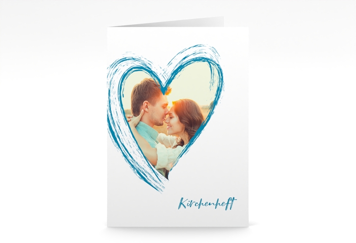 Kirchenheft Hochzeit Liebe A5 Klappkarte hoch tuerkis hochglanz