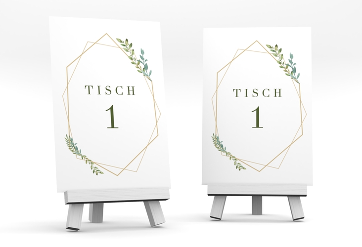 Tischnummer Hochzeit "Herbarium" Tischaufsteller gold