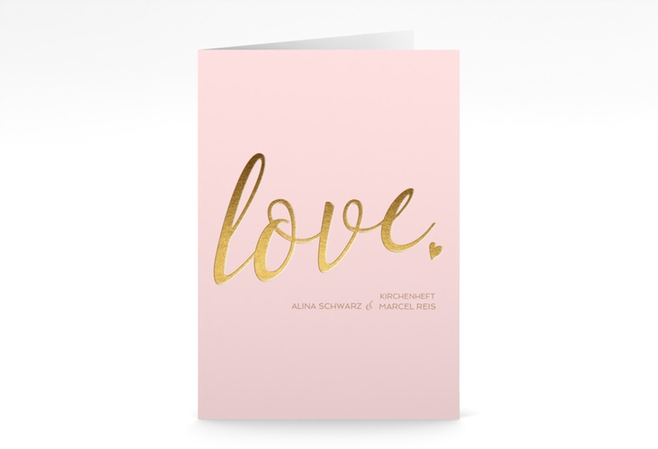 Kirchenheft Hochzeit Glam A5 Klappkarte hoch rosa hochglanz